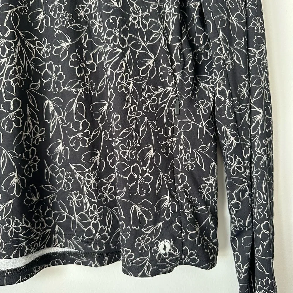 hang ten UPF 50+ long sleeve swim outdoors shirt black floral print size large